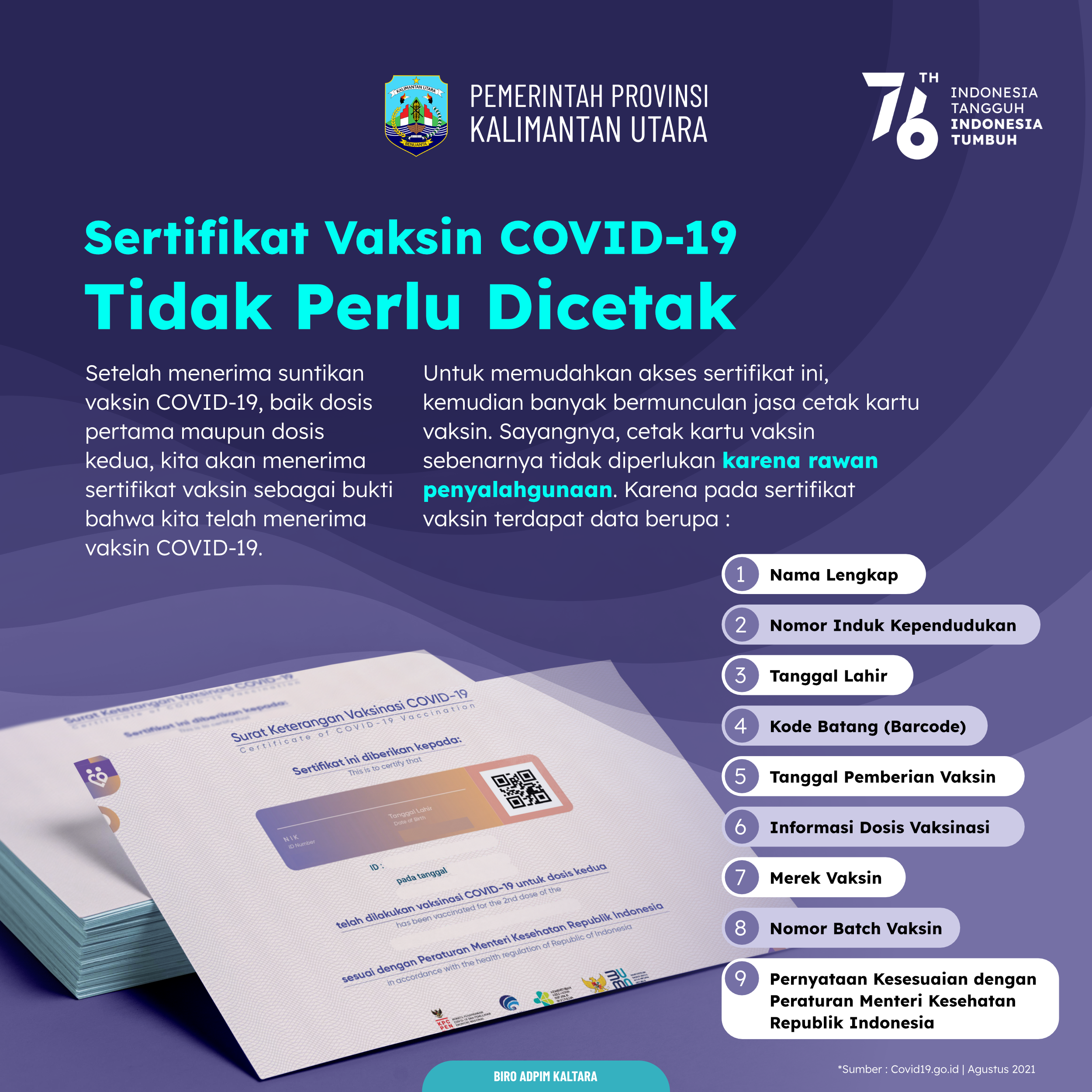 Sertifikat Vaksin COVID-19 Tidak Perlu Dicetak