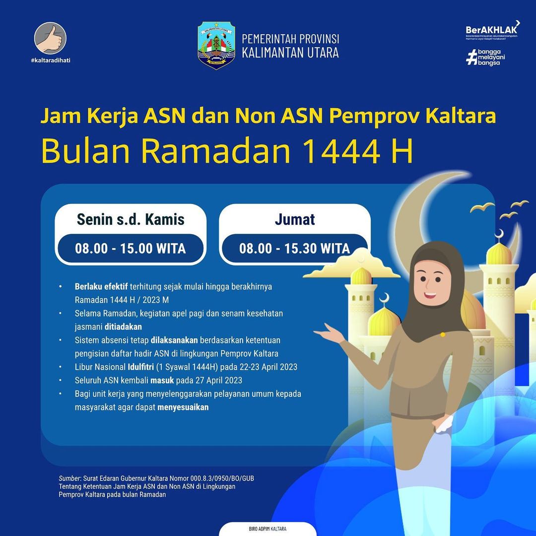 Jam Kerja ASN dan Non ASN Pemprov Kaltara Ramadan 1444 H