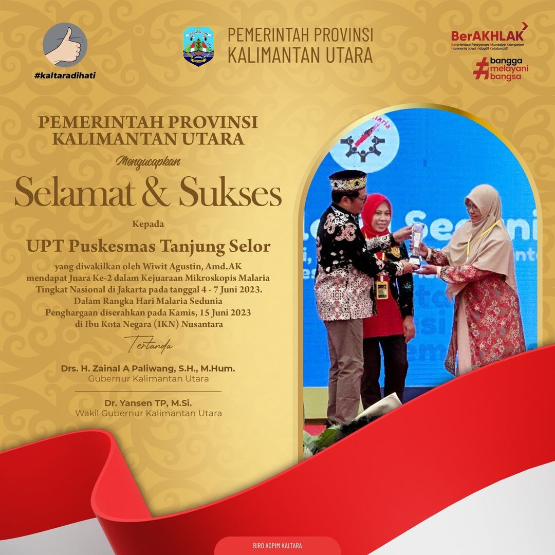 UPT Puskesmas Tj. Selor Juara 2 Kejuaraan Mikroskopis Malaria Tingkat Nasional